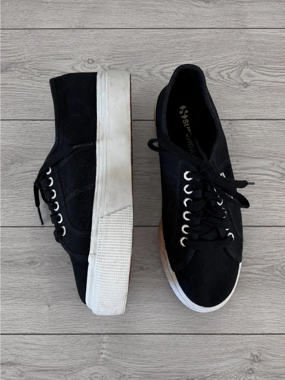 Superga 2790 Platform Canvas Sneakers Black White Size 9.5